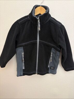 REI Black and Gray Fleece Zip Sweatshirt Jacket